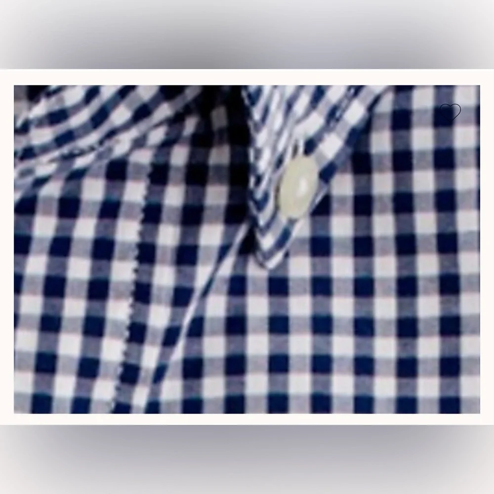 J. Crew Men’s Size Large Slim Fit Navy and White Gingham Button Down Long Shirt - Picture 2 of 9